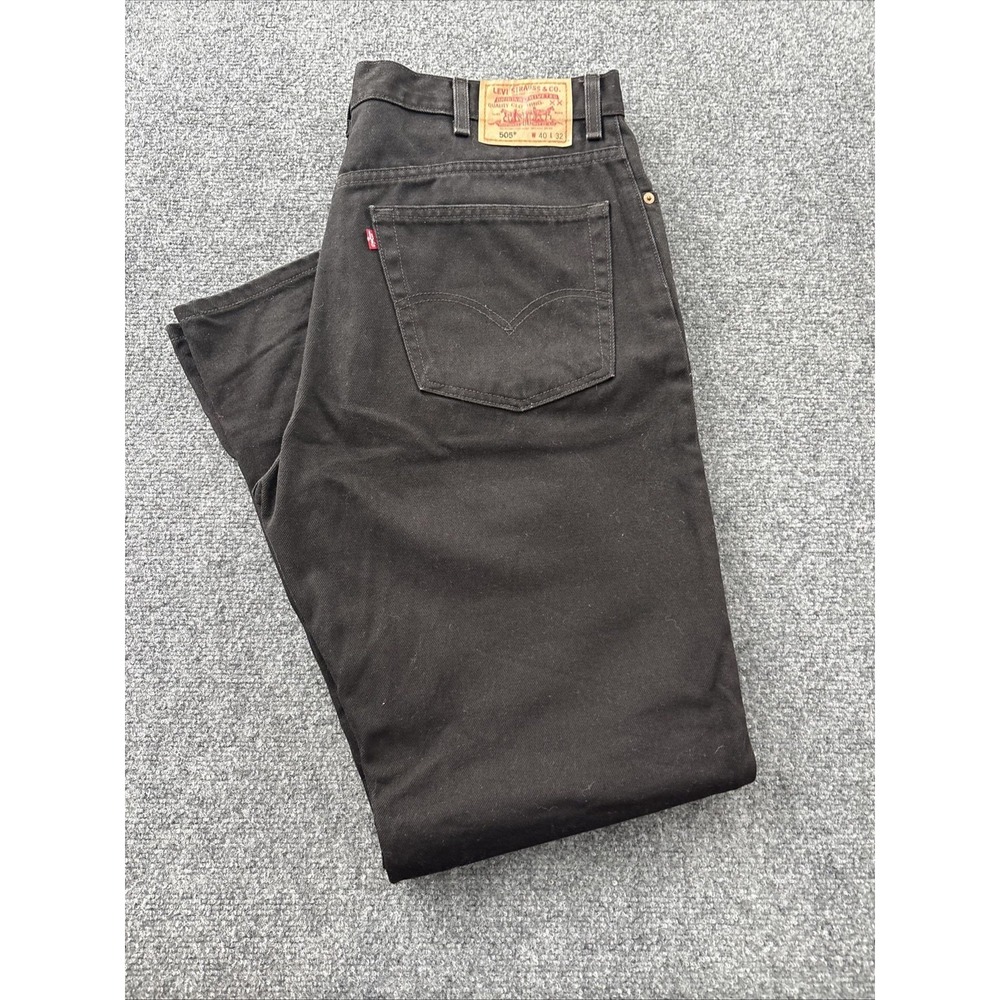 Levis 505 Jeans Mens 40x32 Black Denim Regular Fit Straight Leg High Rise